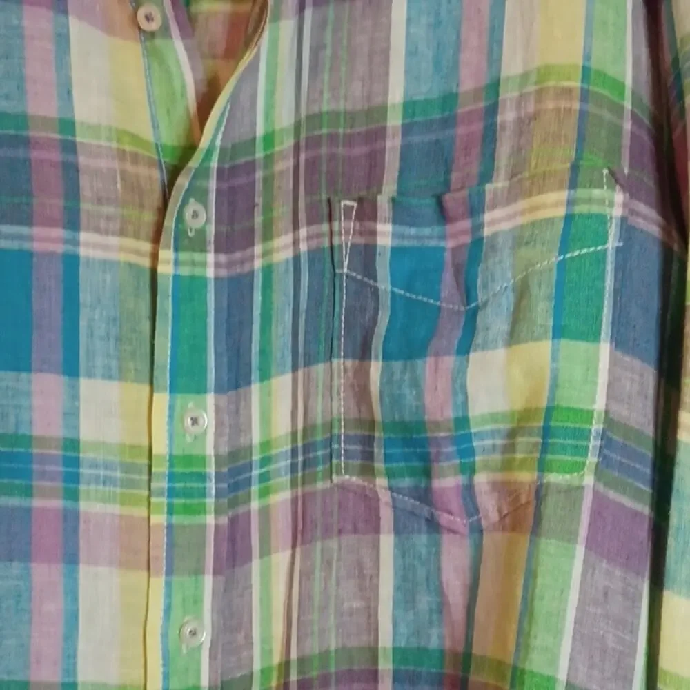 Boden Men's Linen Pastel Color Long Sleeve Plaid Shirt. Size XXL. - Picture 5 of 9